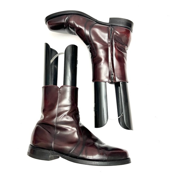 FLORSHEIM | Vintage 1970s men\'s dark oxblood leather shiny zip up ankle boots